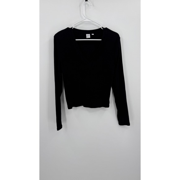 TNA Tops - TNA Aritzia Womens V-Neck Ribbed Long Sleeve Top Black Size Large